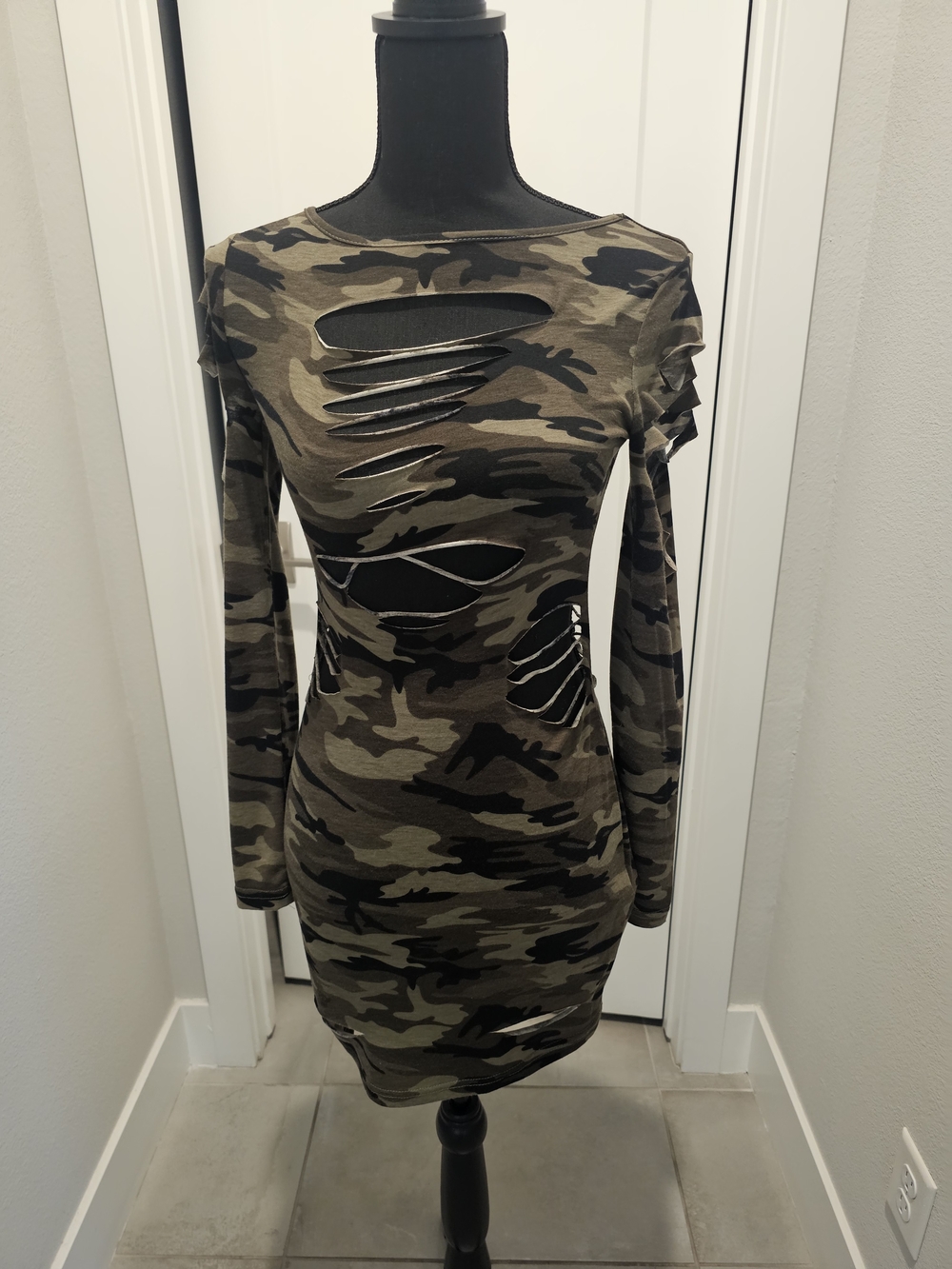 Camo Cutout Bodycon Dress - Olive Green